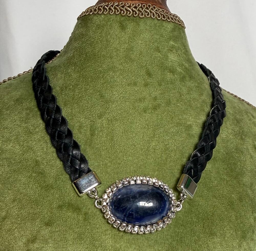 White House Black Market Lapis Lazuli Leather Choker Necklace NWOT